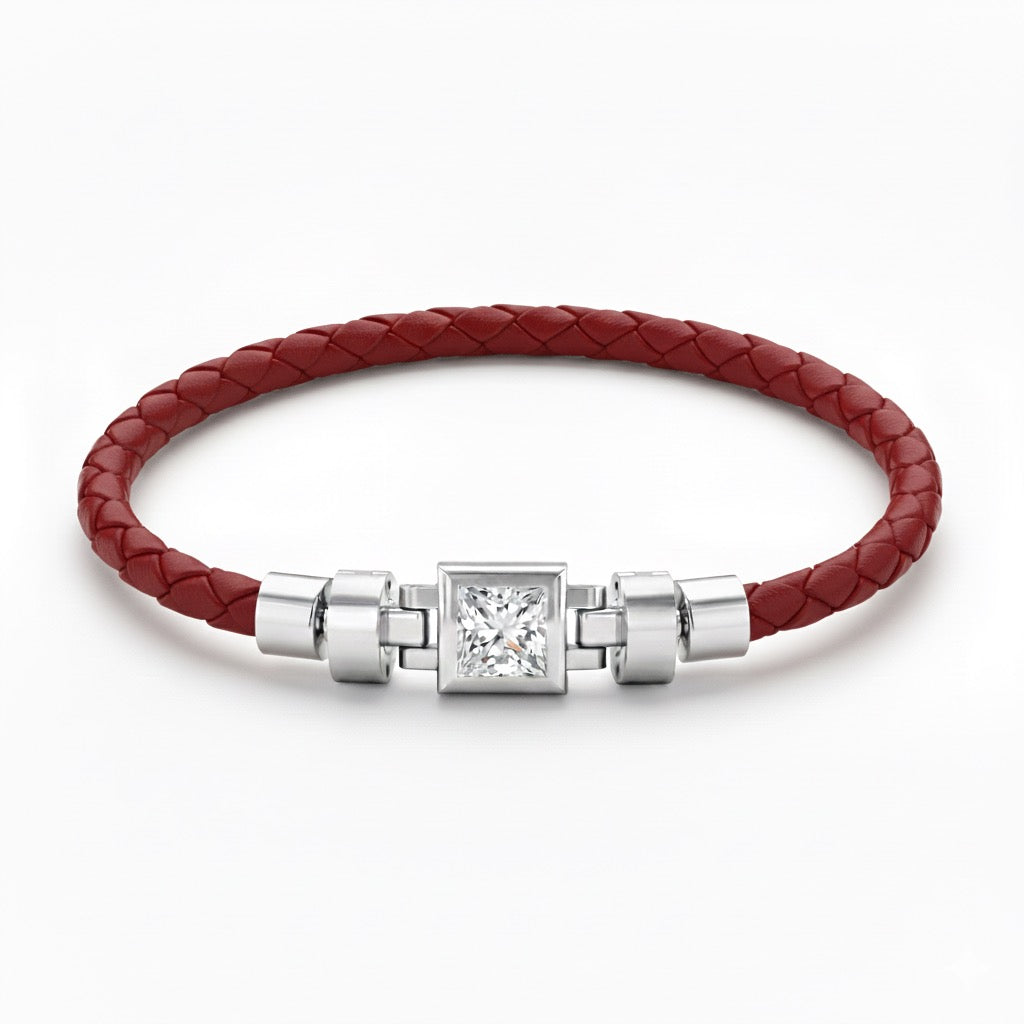 Jubilee 1 carat Princess Diamond with Braided Calf Leather in 18 carat Gold