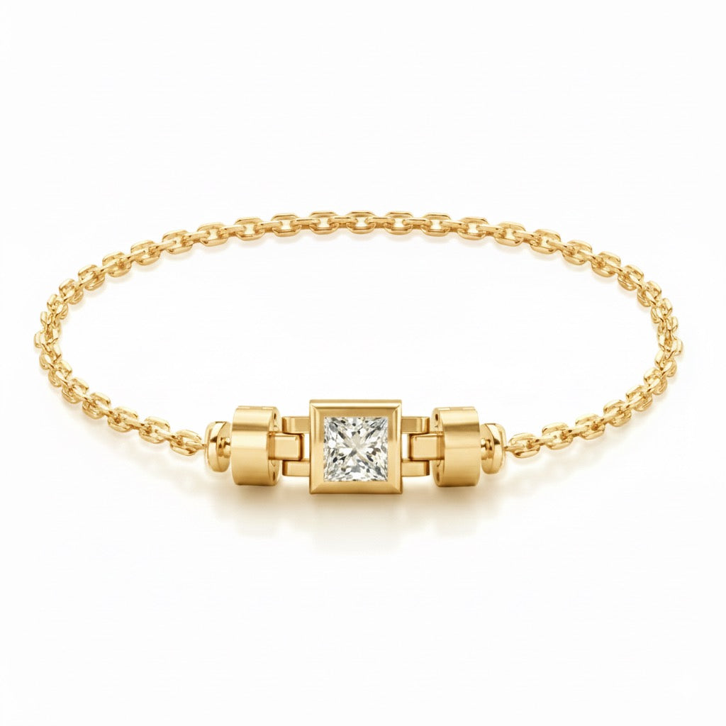 Jubilee 1 carat Princess Diamond with gold chain links in 18 carat Gold