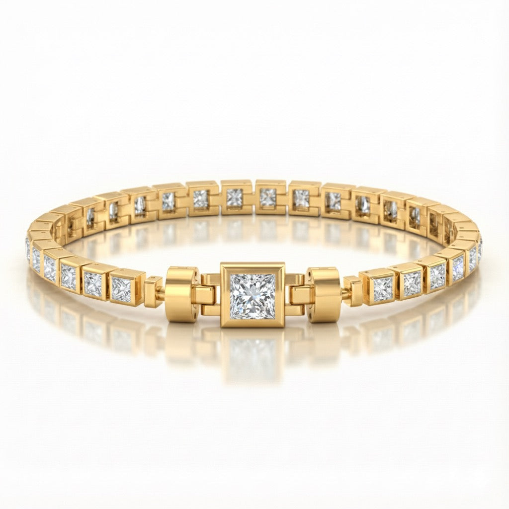 Jubilee 1 carat Princess Cut Diamond with 3mm Eternity Diamond Bracelet in 18 carat Yellow Gold