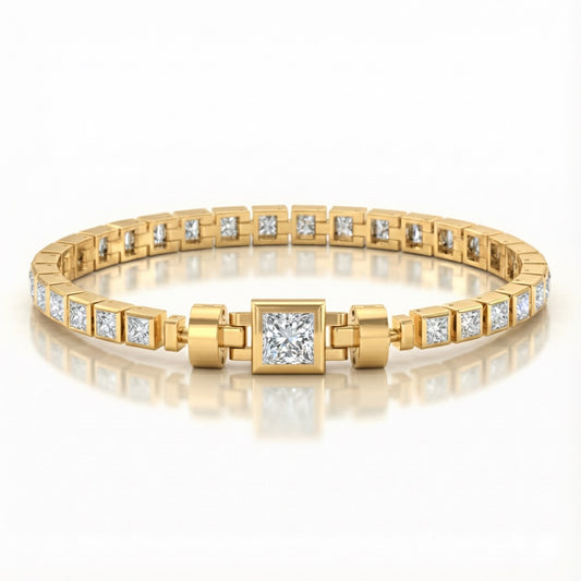 Jubilee 1 carat Princess Cut Diamond with 3mm Eternity Diamond Bracelet in 18 carat Yellow Gold