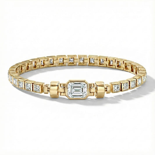 Jubilee 1 carat Princess Cut Diamond with 3mm Eternity Diamond Bracelet in 18 carat Yellow Gold