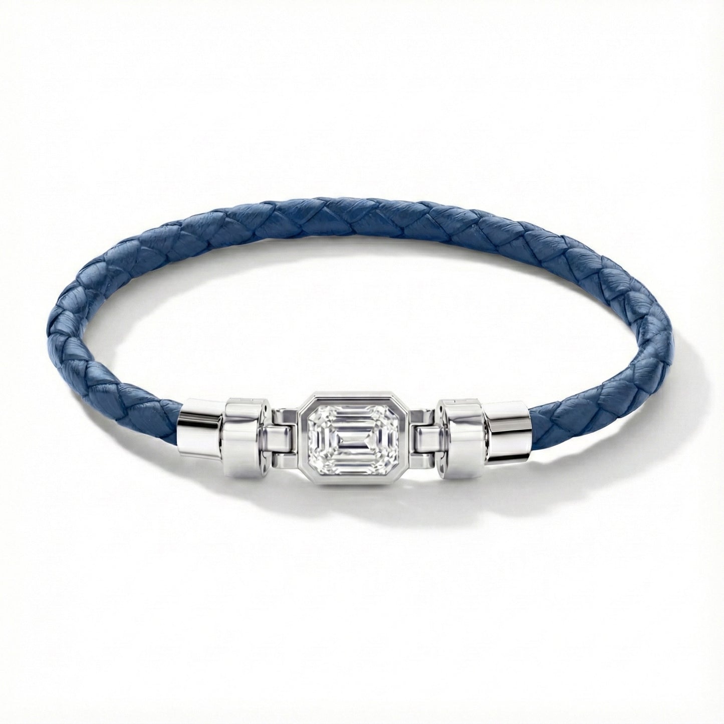 Jubilee 1.6 carat Emerald Cut Diamond with Braided Calf Leather in 18 carat Gold