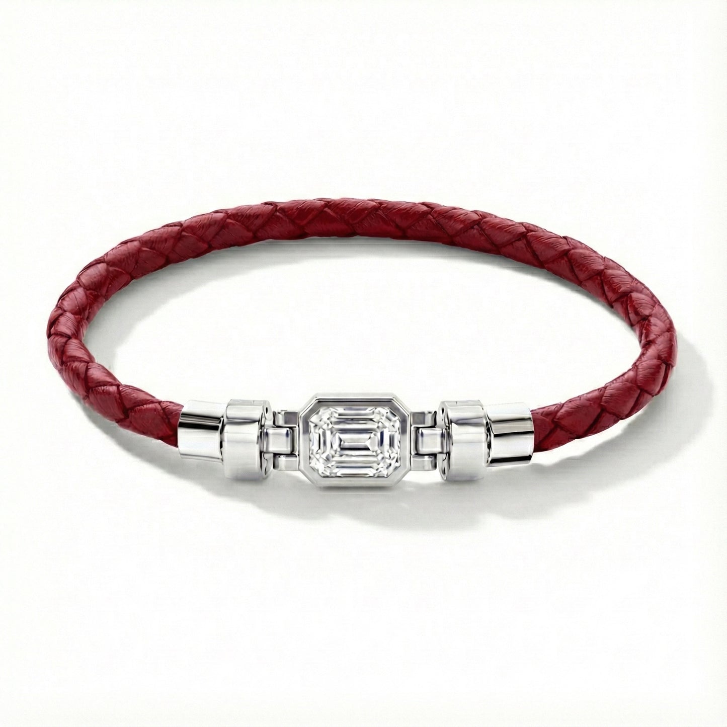 Jubilee 1.6 carat Emerald Cut Diamond with Braided Calf Leather in 18 carat Gold