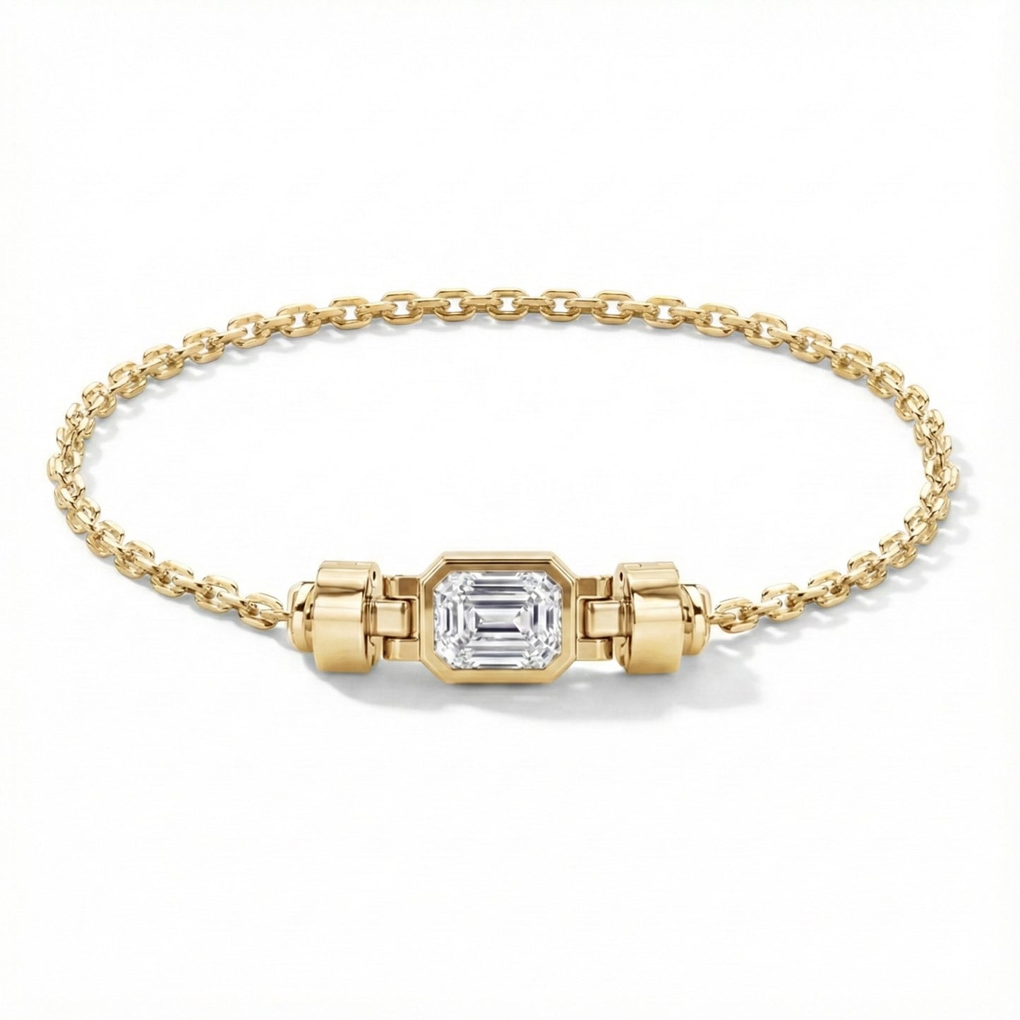 Jubilee 1.6 carat Emerald Cut Diamond with gold chain links in 18 carat Gold