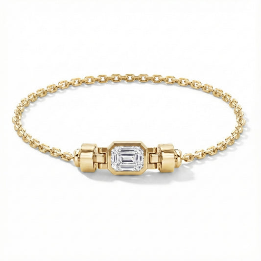 Jubilee 1.6 carat Emerald Cut Diamond with gold chain links in 18 carat Gold