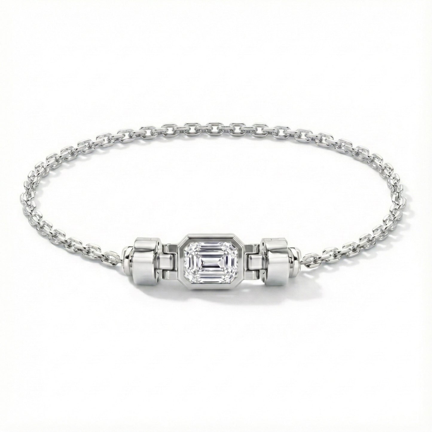 Jubilee 1.6 carat Emerald Cut Diamond with gold chain links in 18 carat Gold