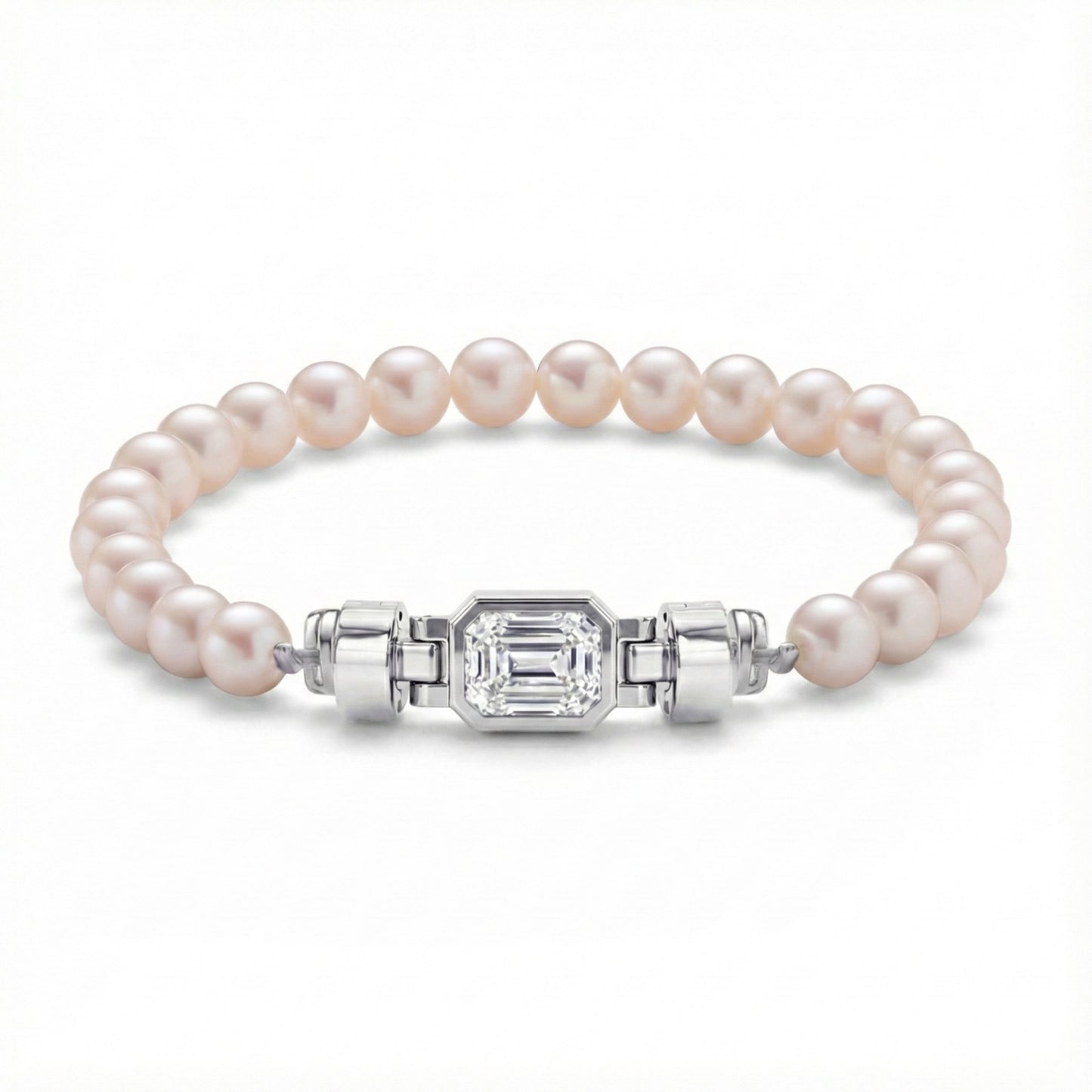 Jubilee 1.6 carat Emerald Cut Diamond with Natural 6mm Pearls in 18 carat Gold