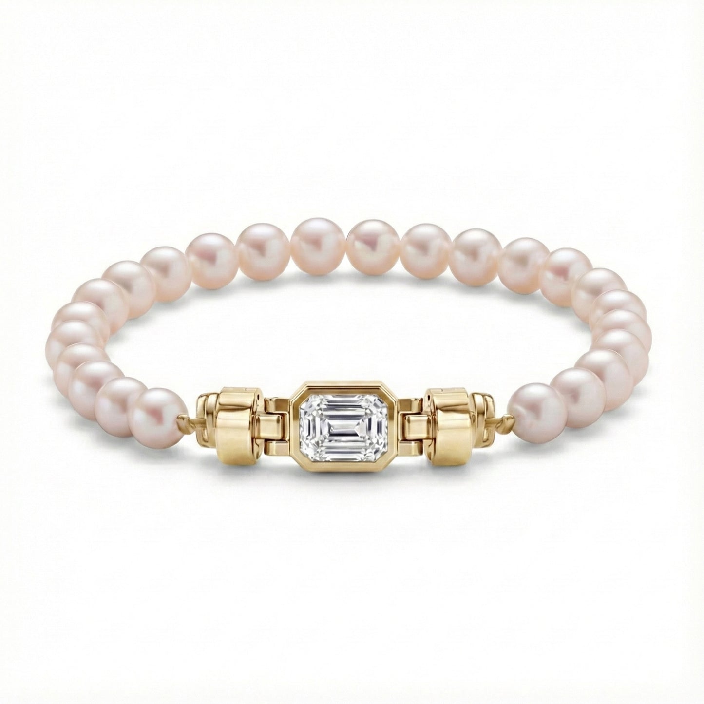 Jubilee 1.6 carat Emerald Cut Diamond with Natural 6mm Pearls in 18 carat Gold