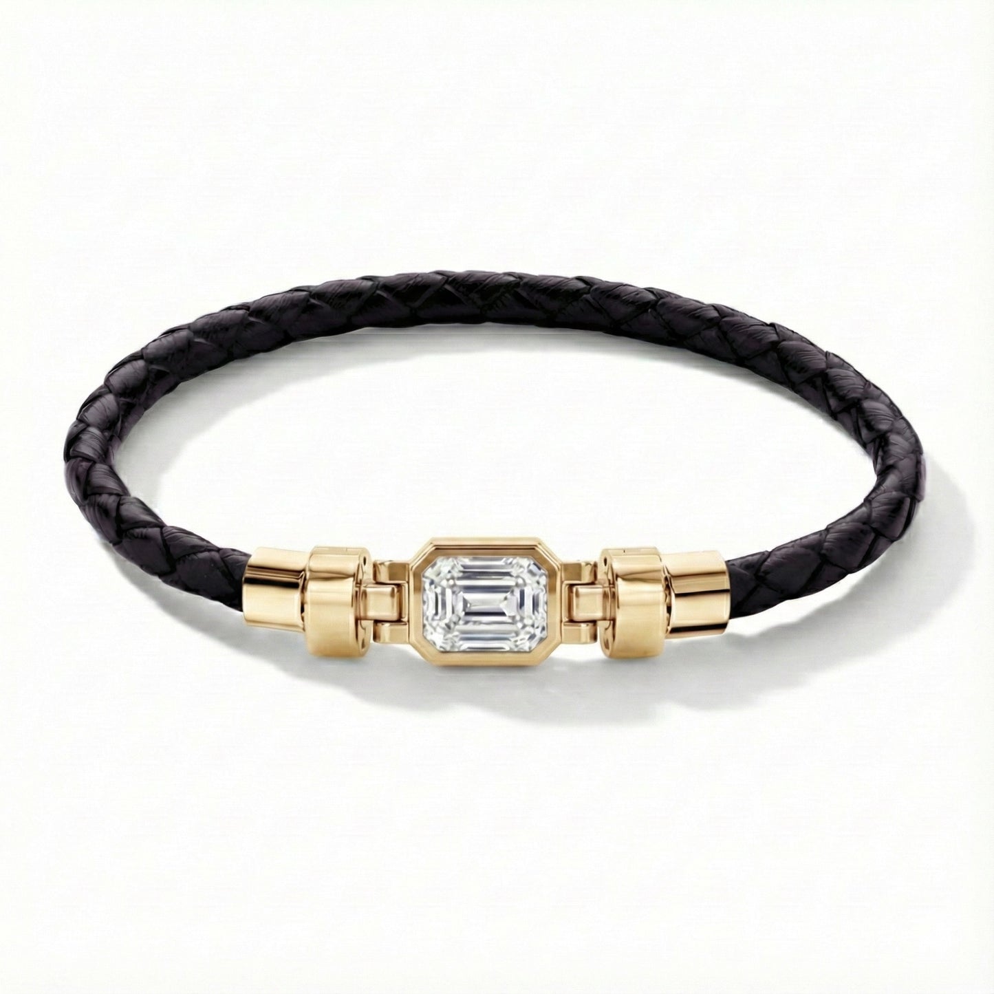 Jubilee 1.6 carat Emerald Cut Diamond with Braided Calf Leather in 18 carat Gold