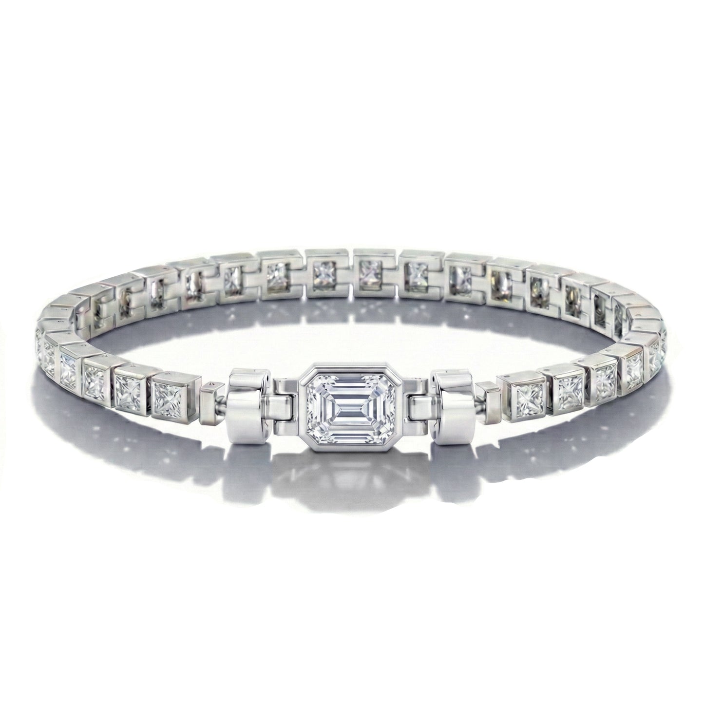 Jubilee 1.6 carat Emerald Cut Diamond with 3mm Eternity Diamond Bracelet in 18 carat White Gold