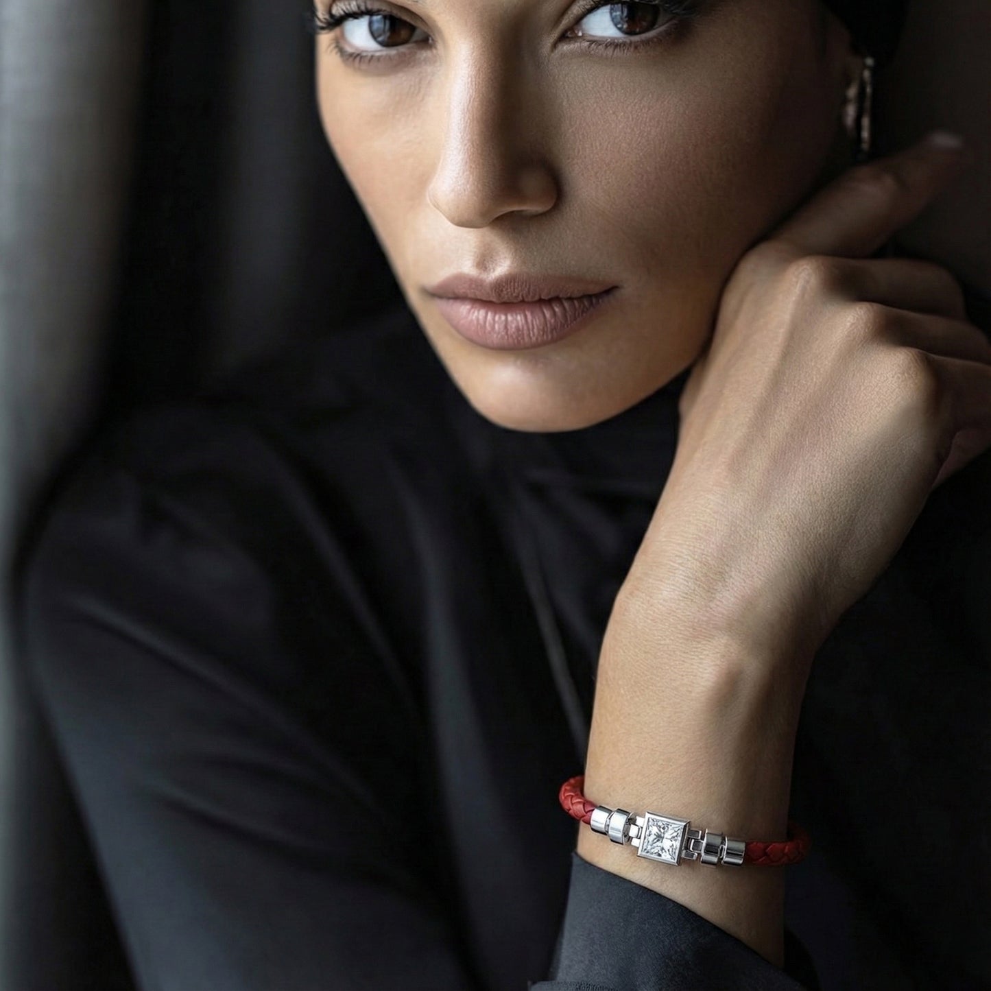 Jubilee 1 carat Princess Diamond with Braided Calf Leather in 18 carat Gold