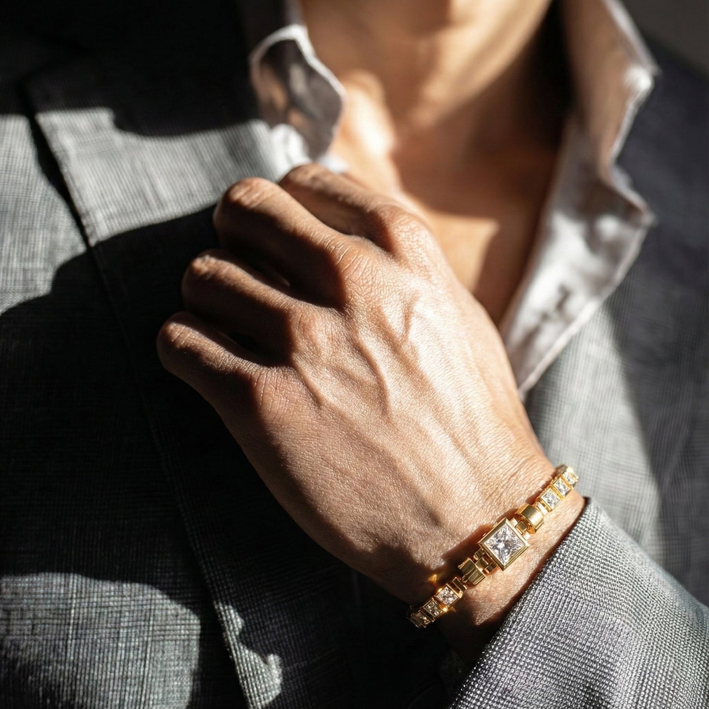 Jubilee 1 carat Princess Cut Diamond with 3mm Eternity Diamond Bracelet in 18 carat Yellow Gold