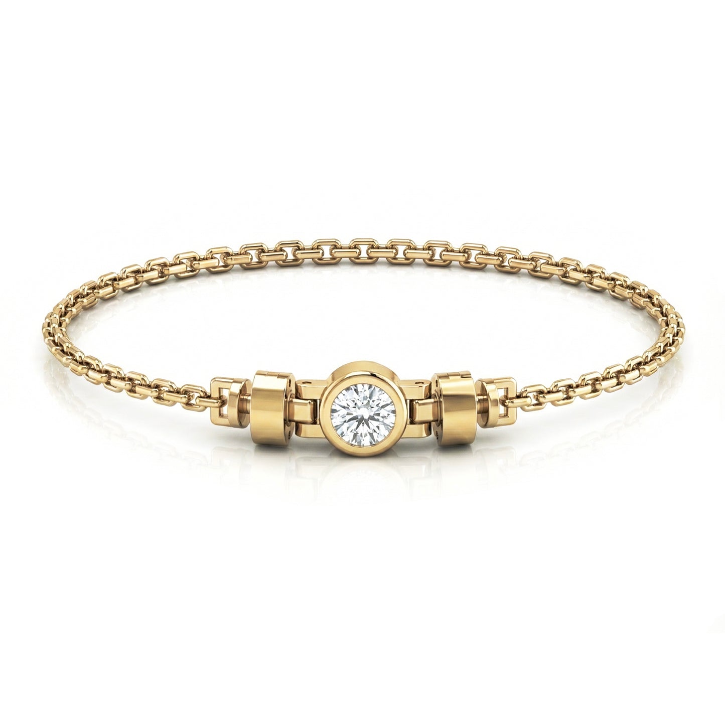 Jubilee 1 carat Round Brilliant Diamond with gold chain links in 18 carat Yellow Gold