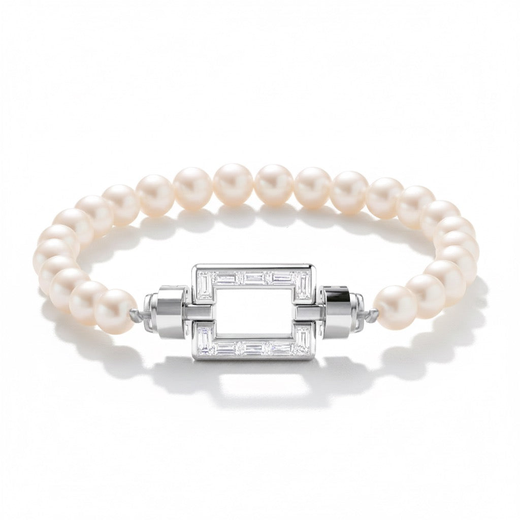 Magnum Opus XL Platinum Baguette Diamonds Gemstone Beads Bracelet