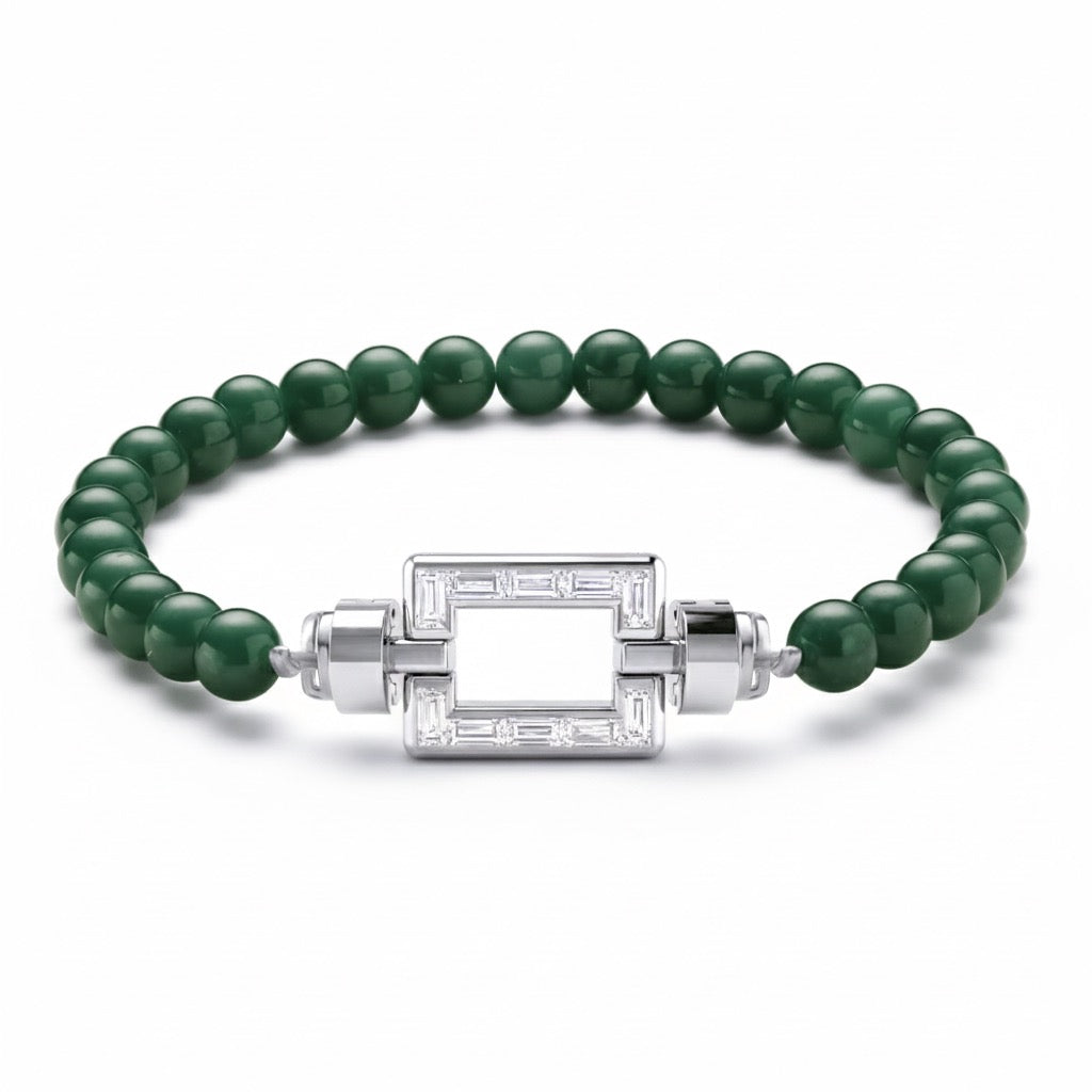 Magnum Opus XL Platinum Baguette Diamonds Gemstone Beads Bracelet