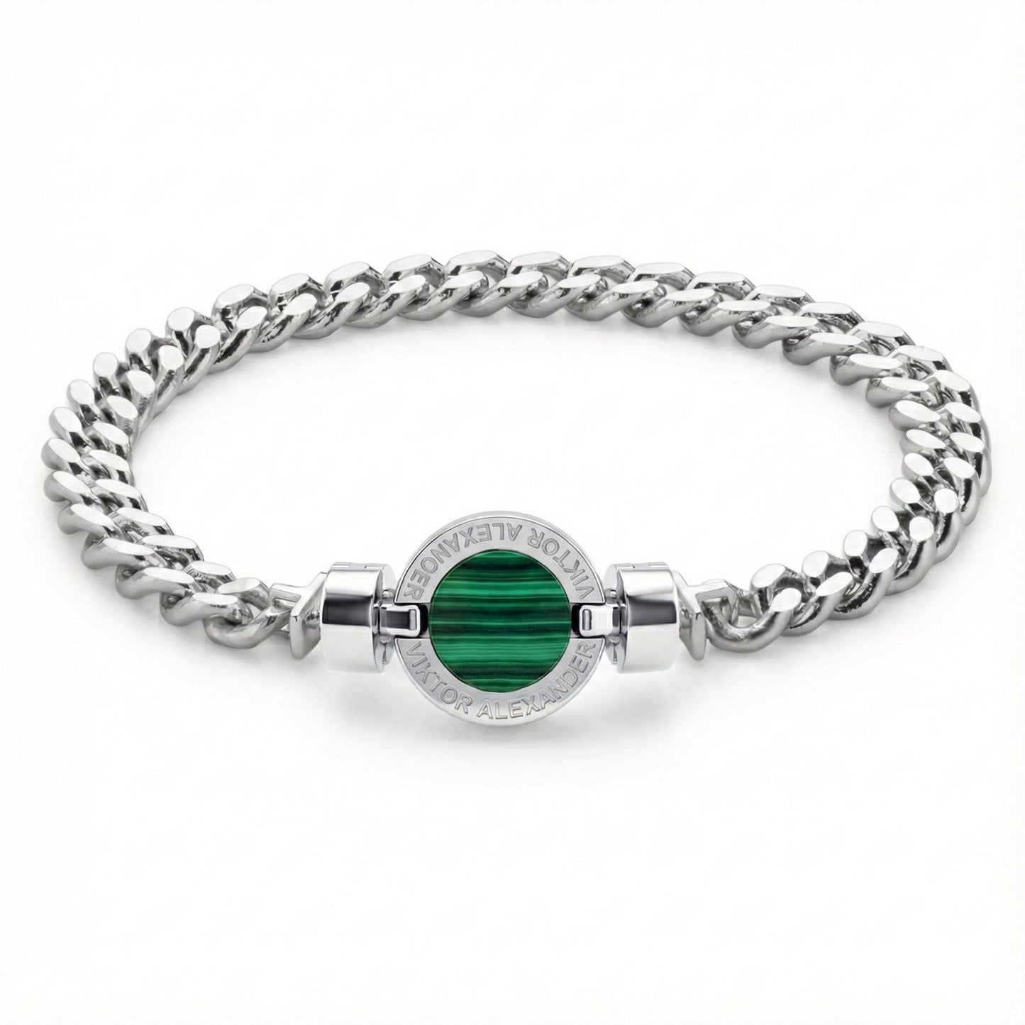 1889 Malachite 925 Silver Chain Link Bracelet