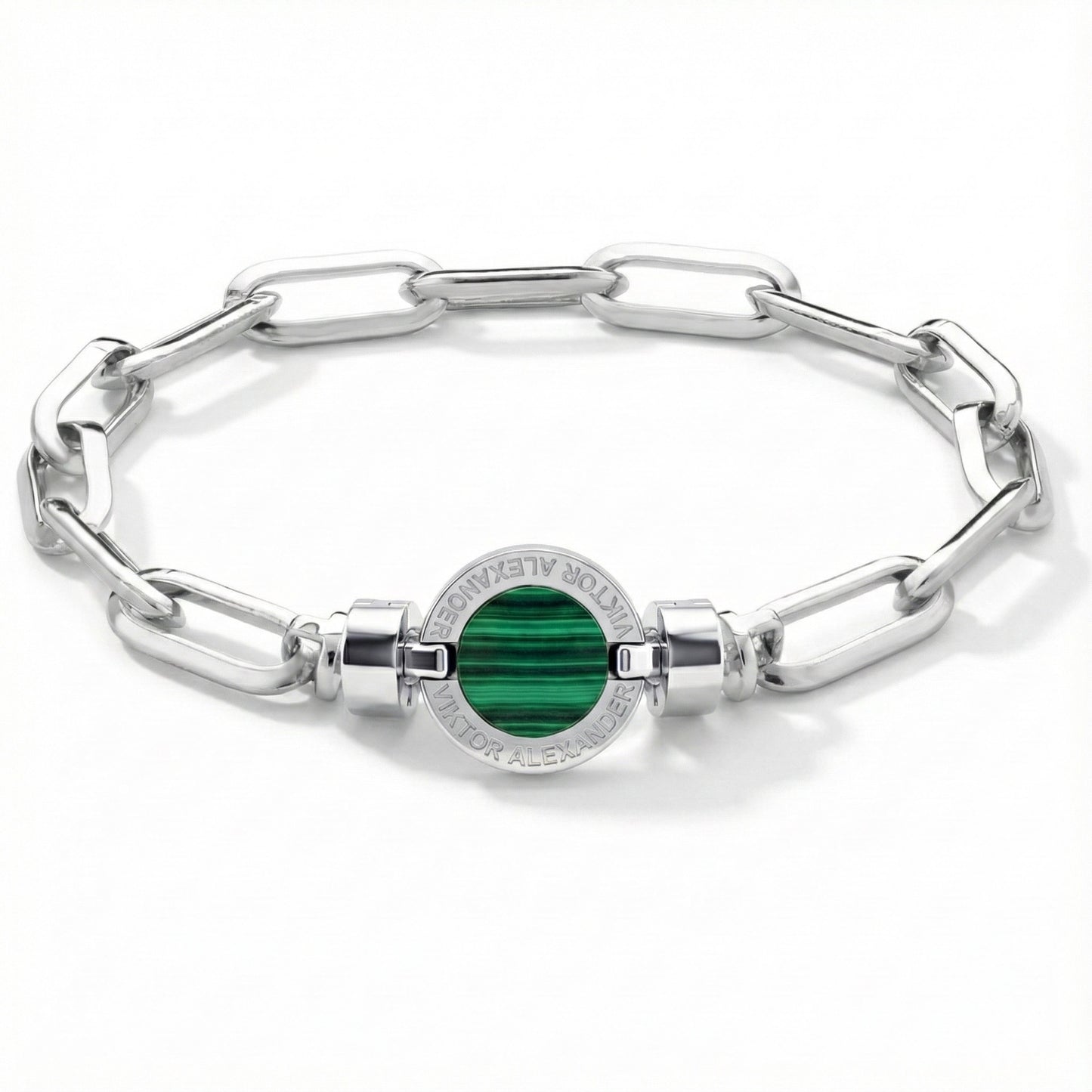 1889 Malachite 925 Silver Chain Link Bracelet