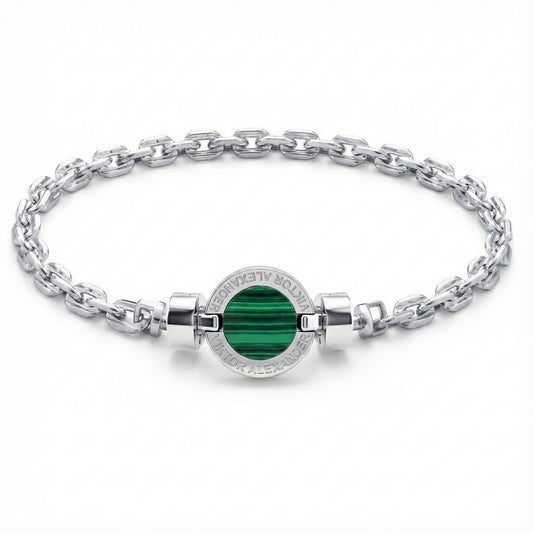 1889 Malachite 925 Silver Chain Link Bracelet