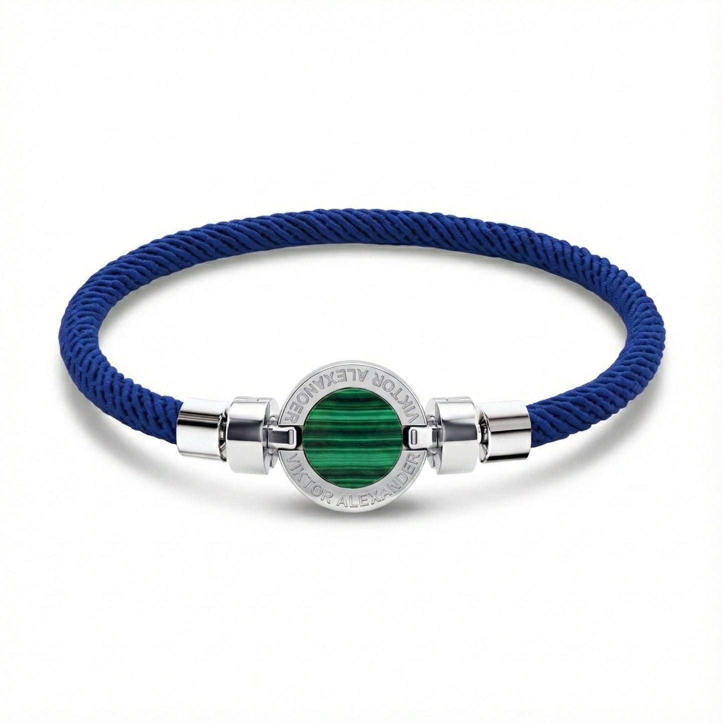 1889 Malachite 925 Silver Italian Nylon Bracelet