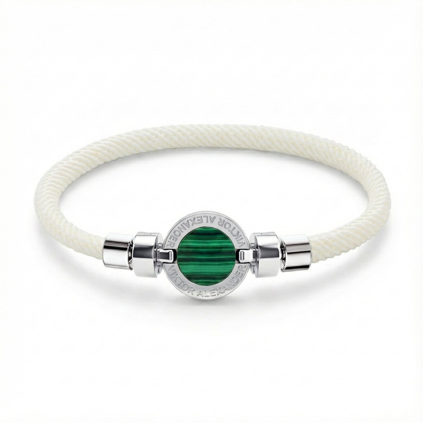 1889 Malachite 925 Silver Italian Nylon Bracelet