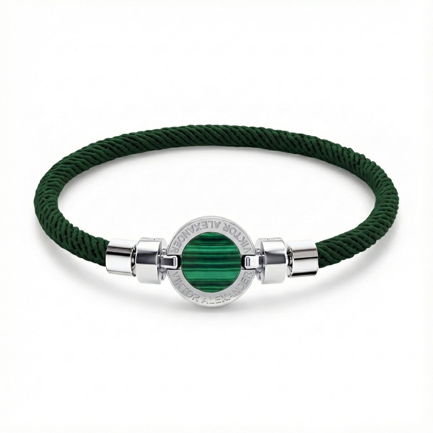 1889 Malachite 925 Silver Italian Nylon Bracelet
