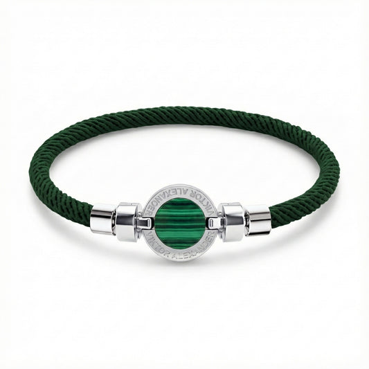 1889 Malachite 925 Silver Italian Nylon Bracelet