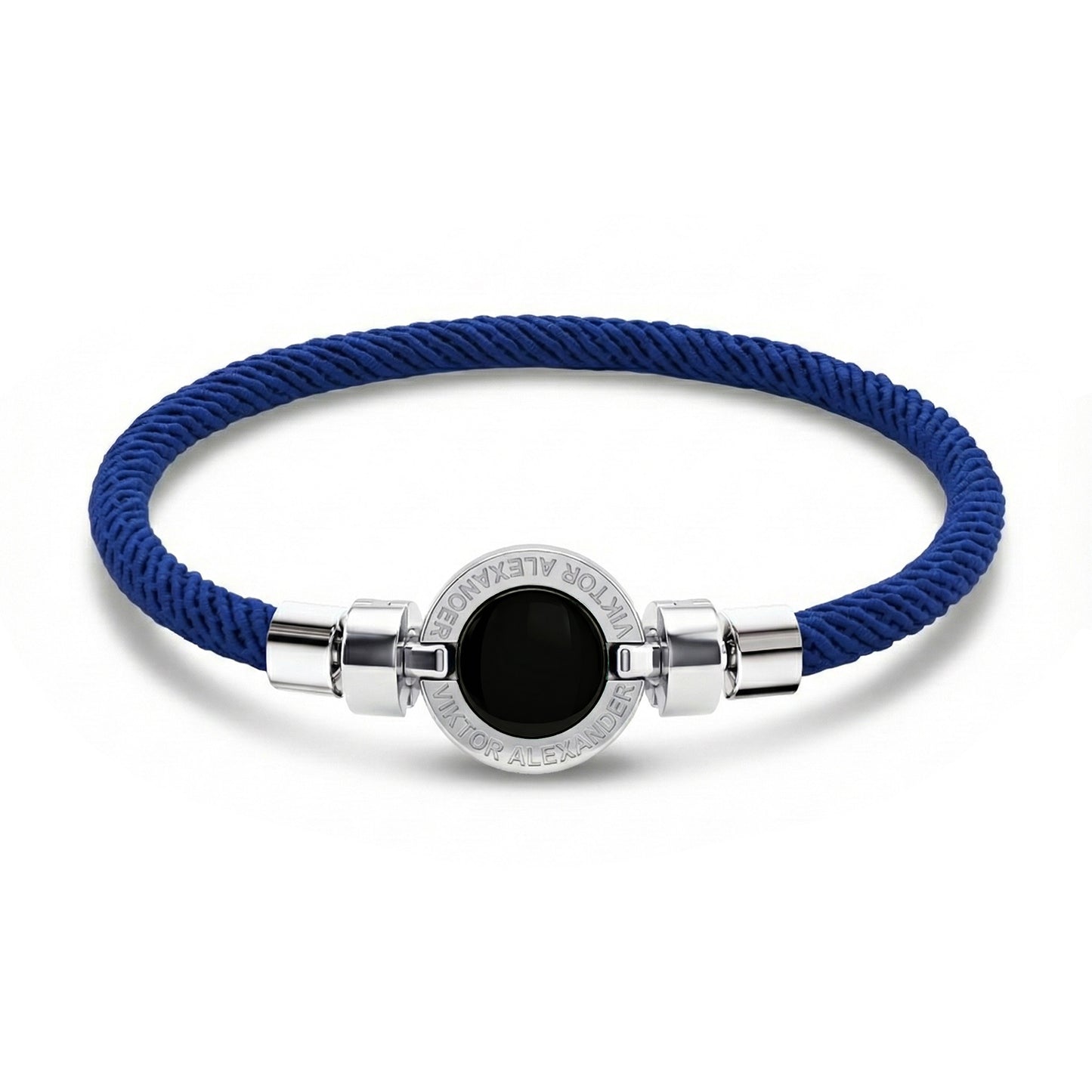 1889 Black Spinel 925 Silver Italian Nylon Bracelet