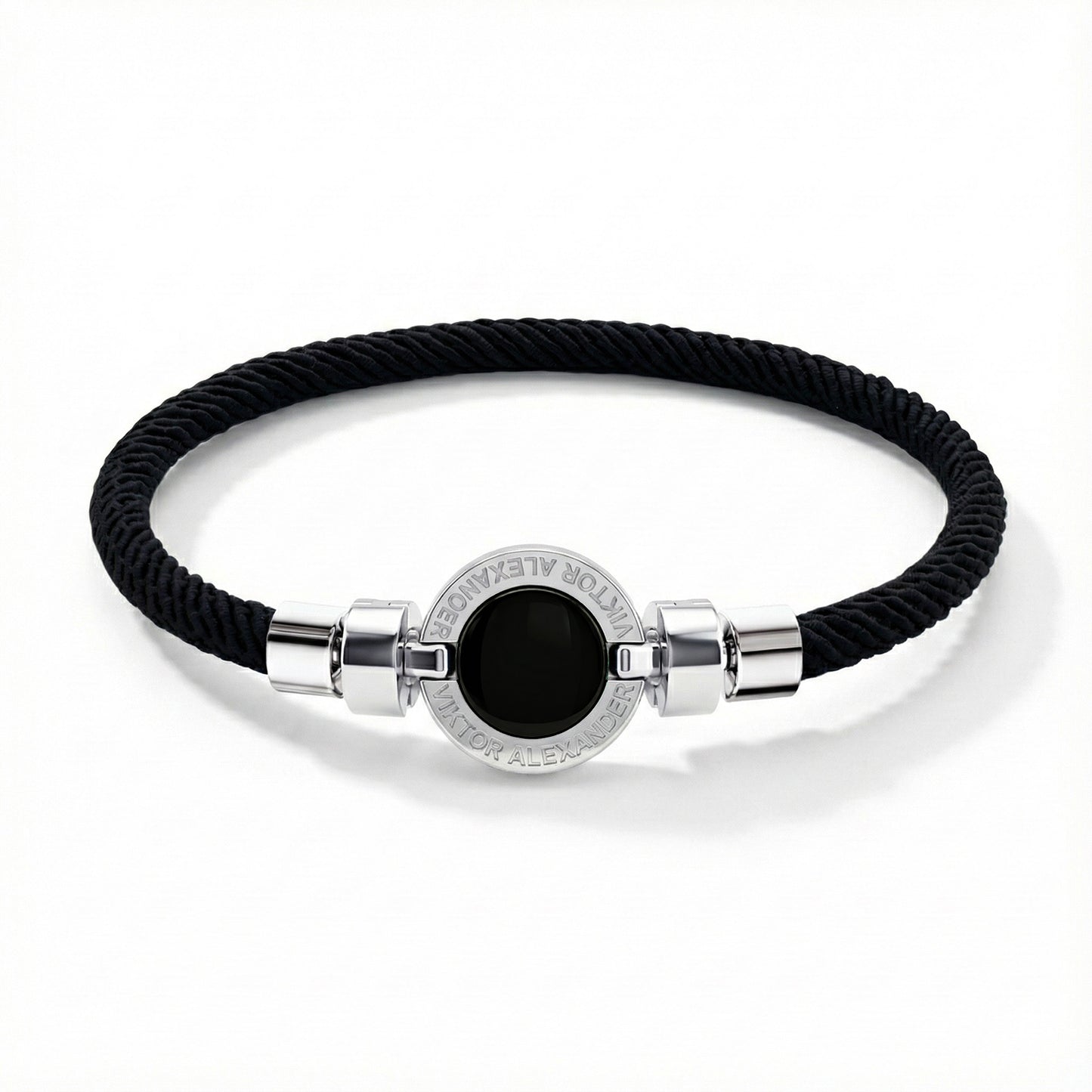 1889 Black Spinel 925 Silver Italian Nylon Bracelet