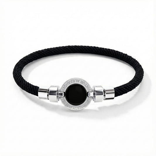1889 Black Spinel 925 Silver Italian Nylon Bracelet