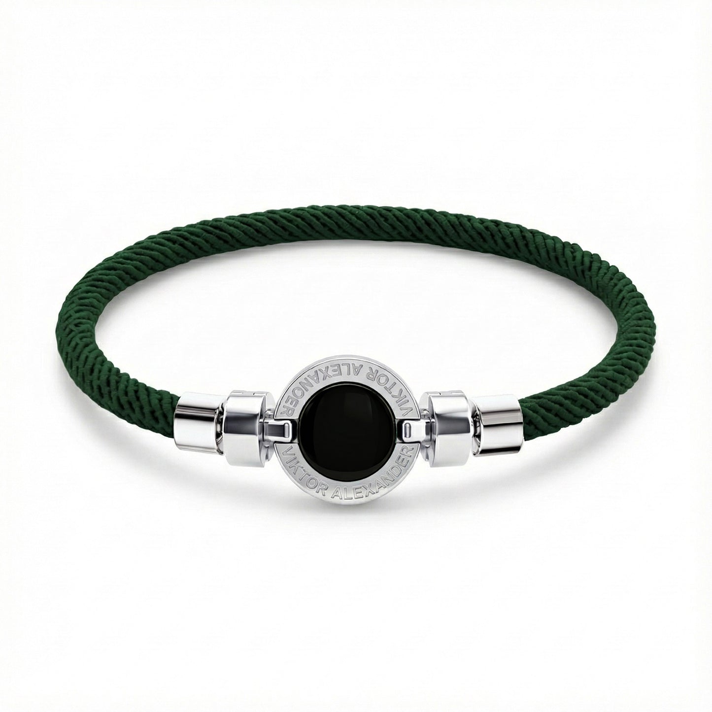 1889 Black Spinel 925 Silver Italian Nylon Bracelet