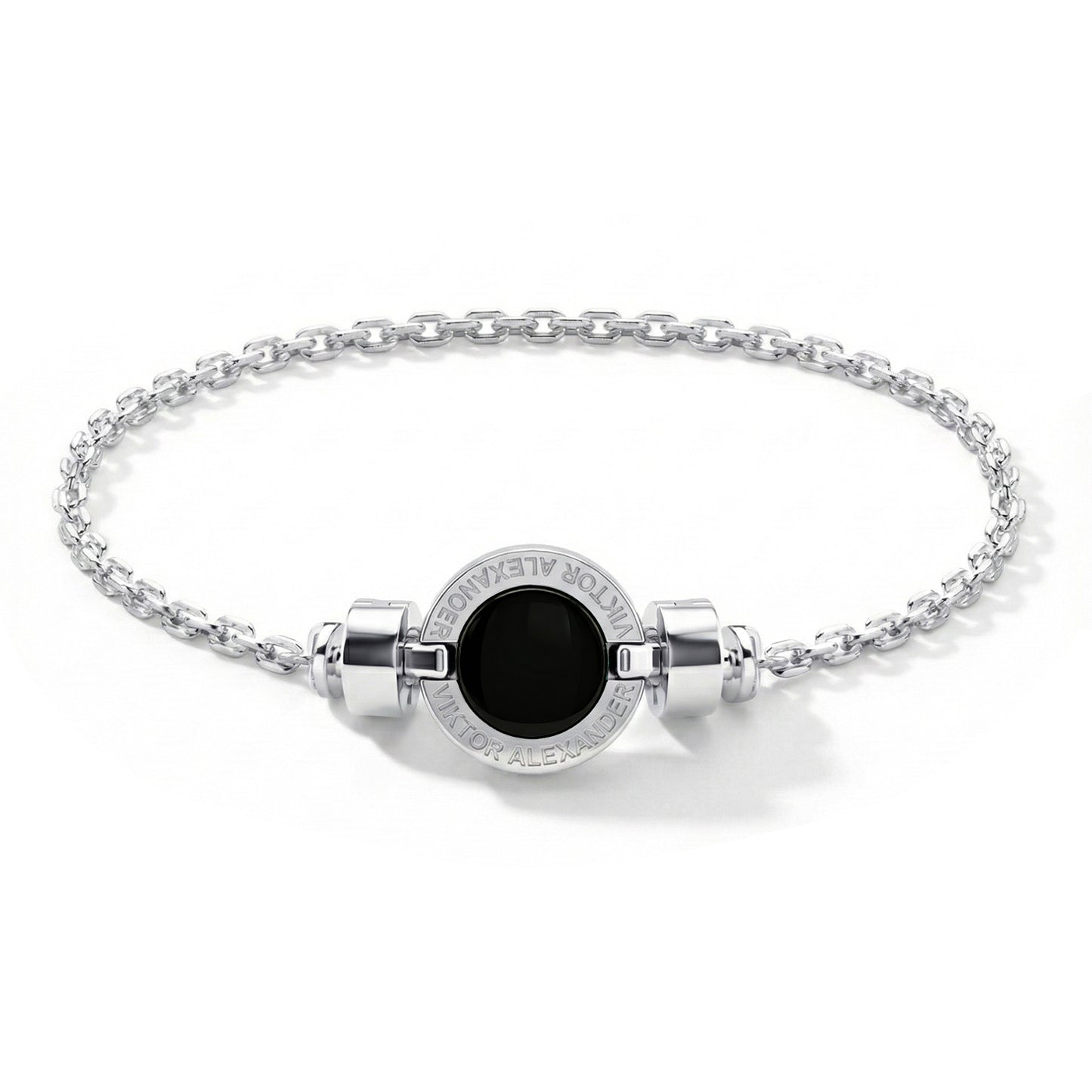 1889 Black Spinel 925 Silver Chain Link Bracelet