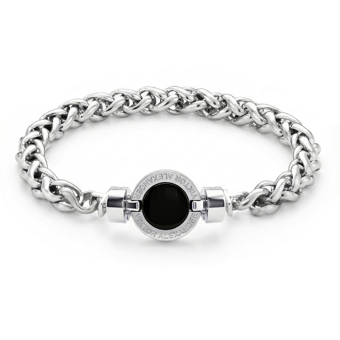 1889 Black Spinel 925 Silver Chain Link Bracelet