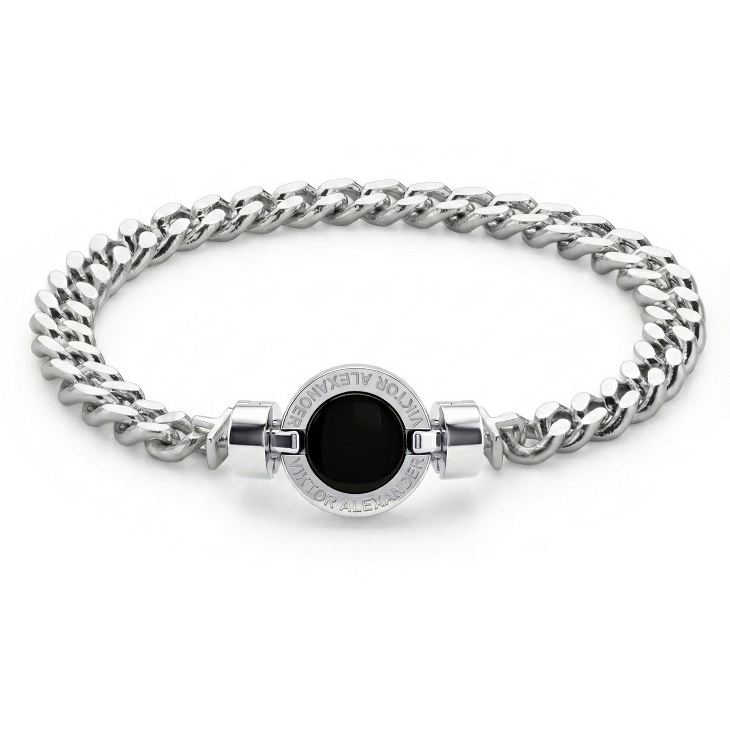 1889 Black Spinel 925 Silver Chain Link Bracelet