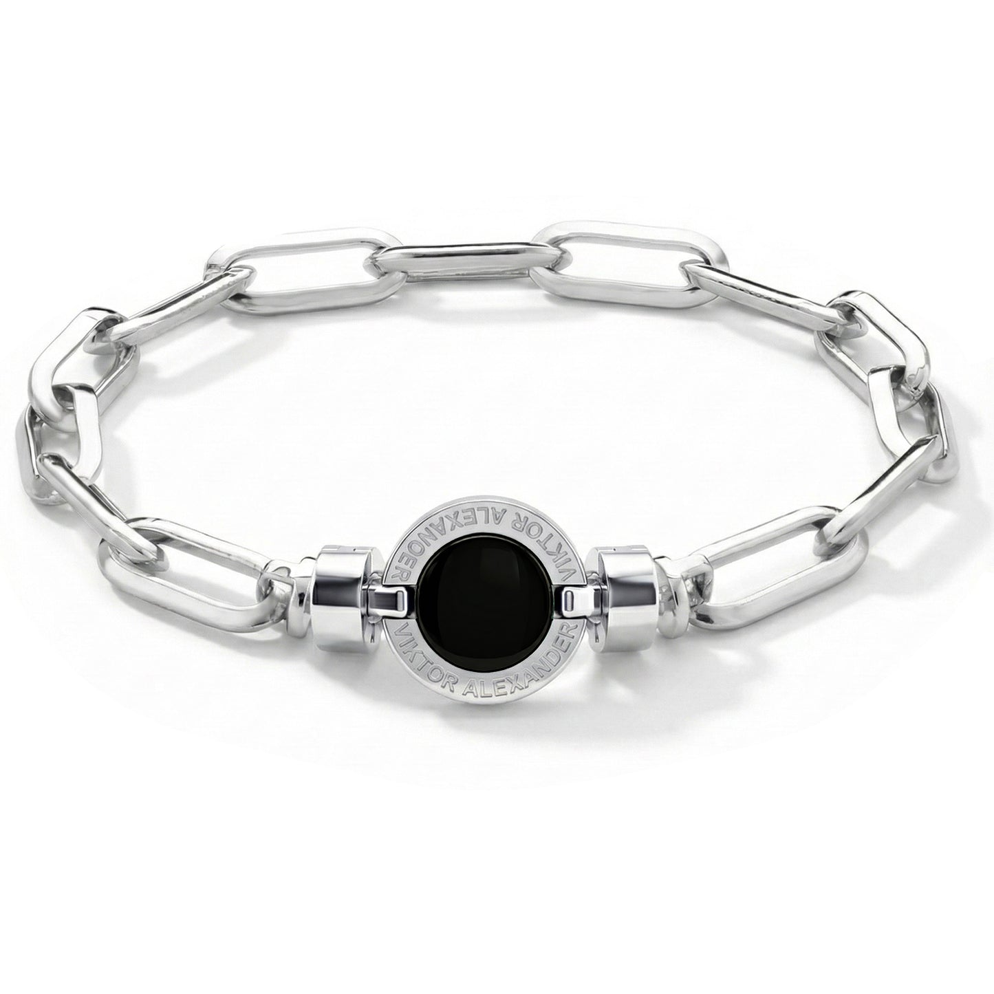 1889 Black Spinel 925 Silver Chain Link Bracelet