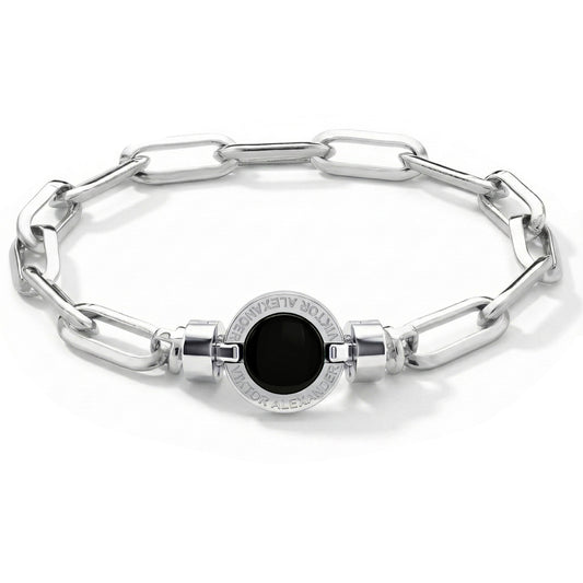 1889 Black Spinel 925 Silver Chain Link Bracelet