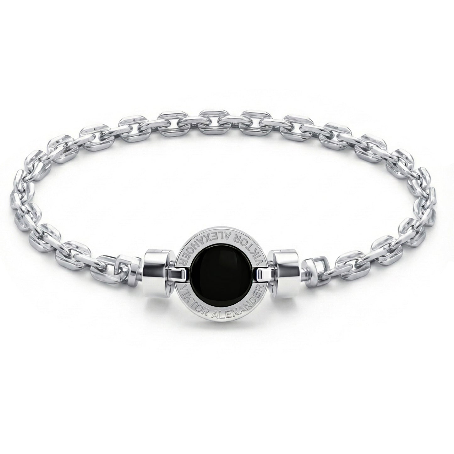 1889 Black Spinel 925 Silver Chain Link Bracelet