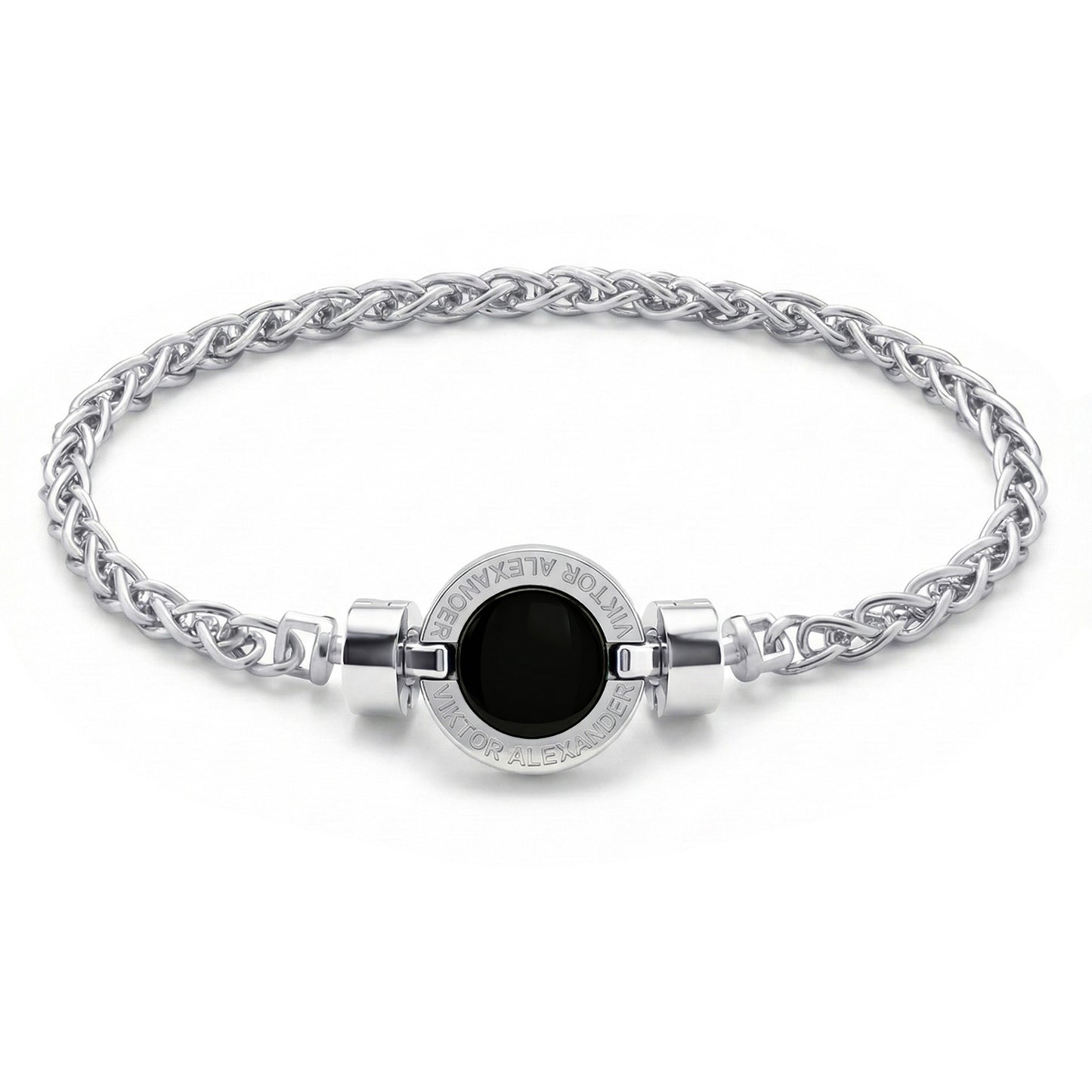 1889 Black Spinel 925 Silver Chain Link Bracelet