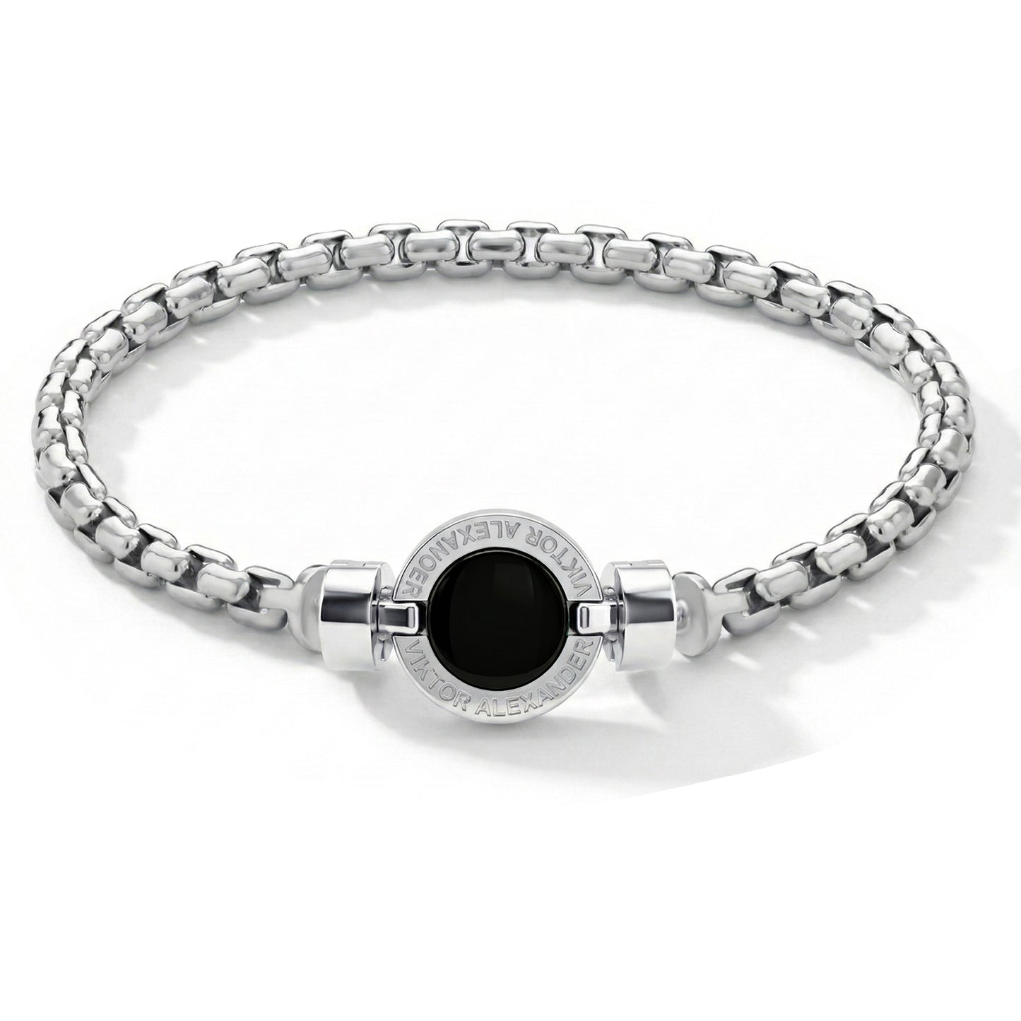 1889 Black Spinel 925 Silver Chain Link Bracelet