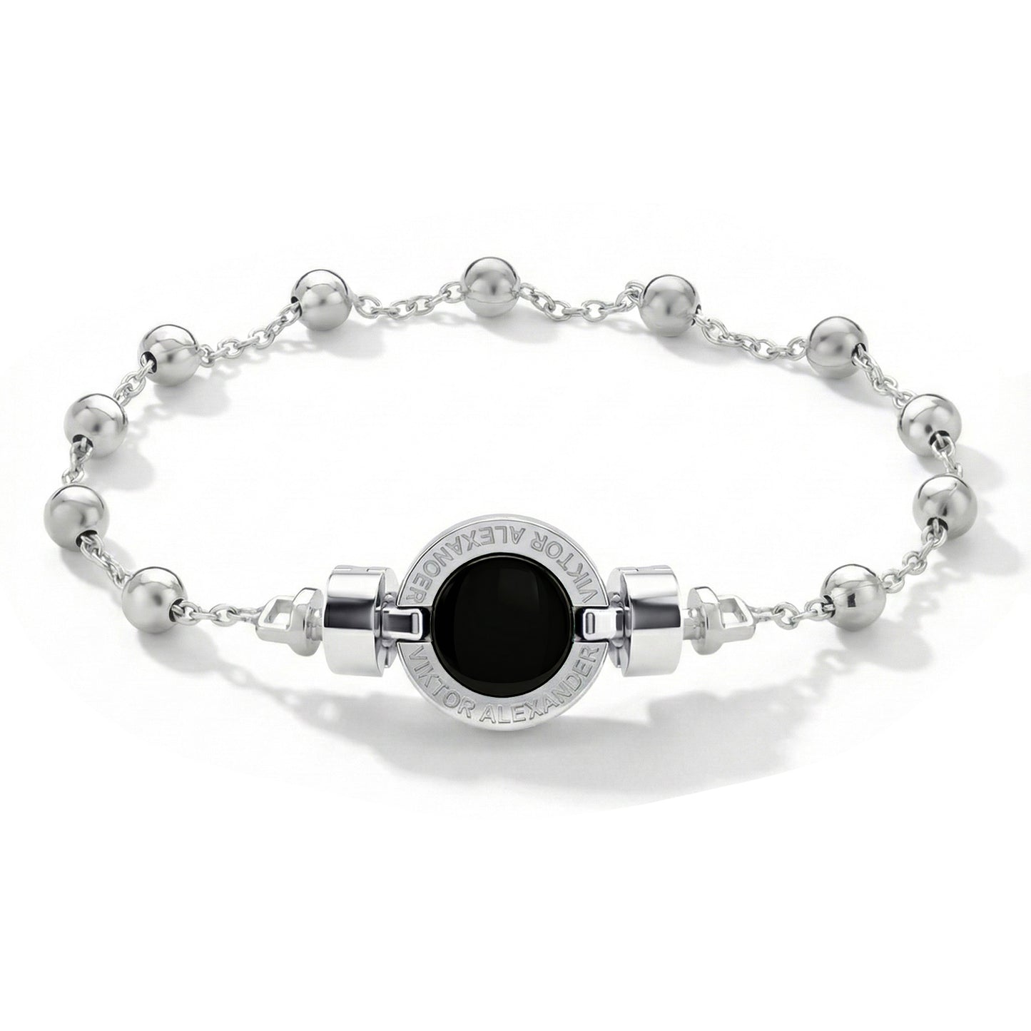 1889 Black Spinel 925 Silver Chain Link Bracelet