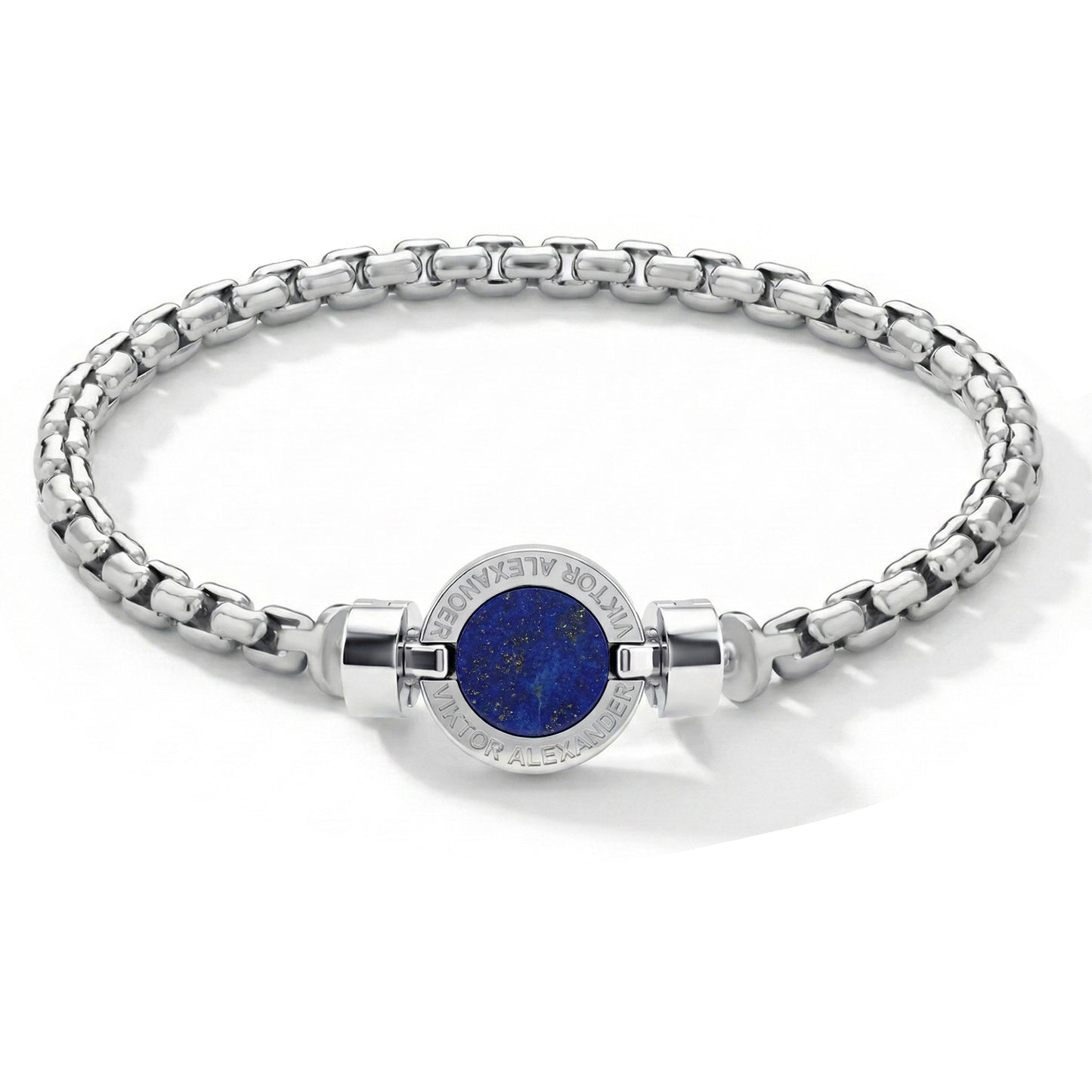 1889 Lapis Lazuli 925 Silver Chain Link Bracelet