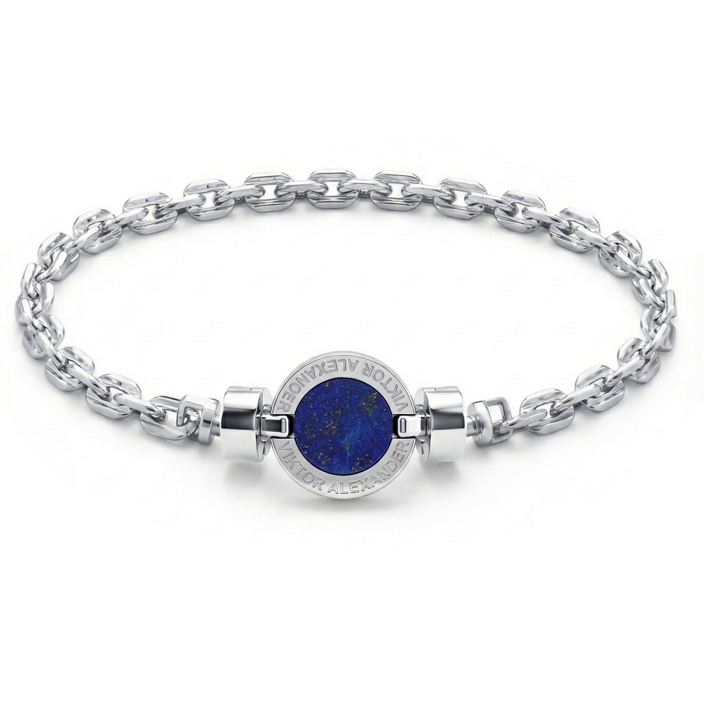 1889 Lapis Lazuli 925 Silver Chain Link Bracelet