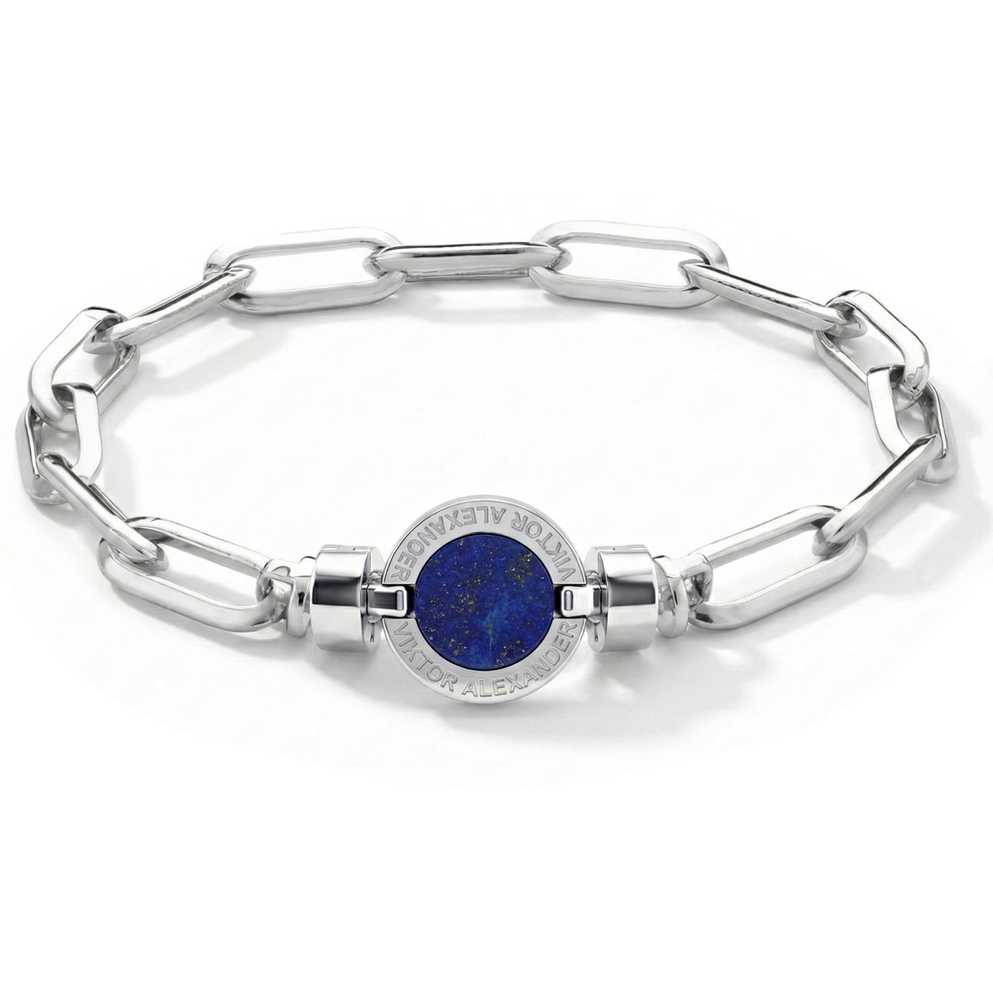 1889 Lapis Lazuli 925 Silver Chain Link Bracelet