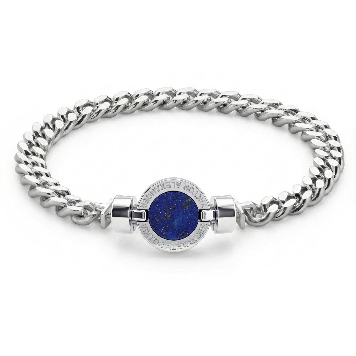 1889 Lapis Lazuli 925 Silver Chain Link Bracelet
