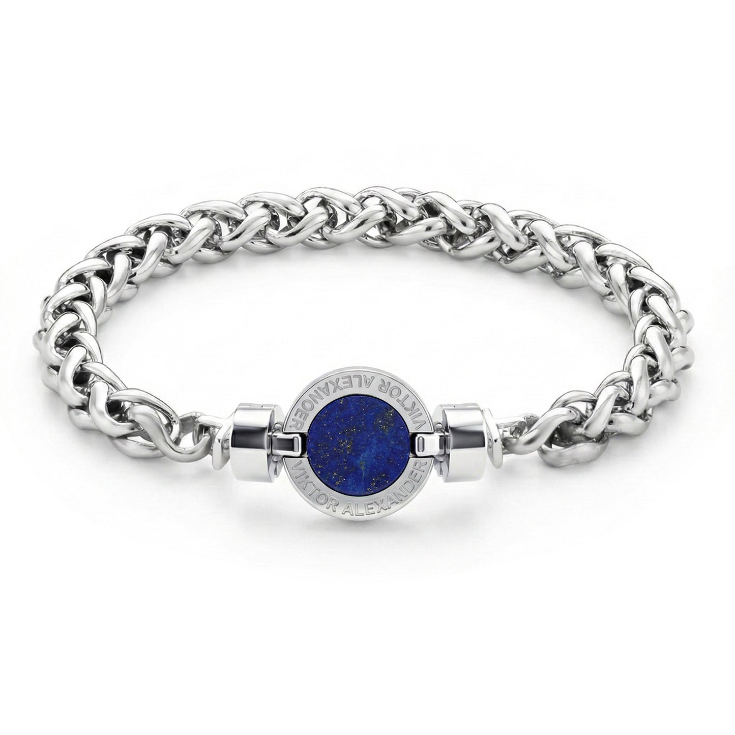 1889 Lapis Lazuli 925 Silver Chain Link Bracelet