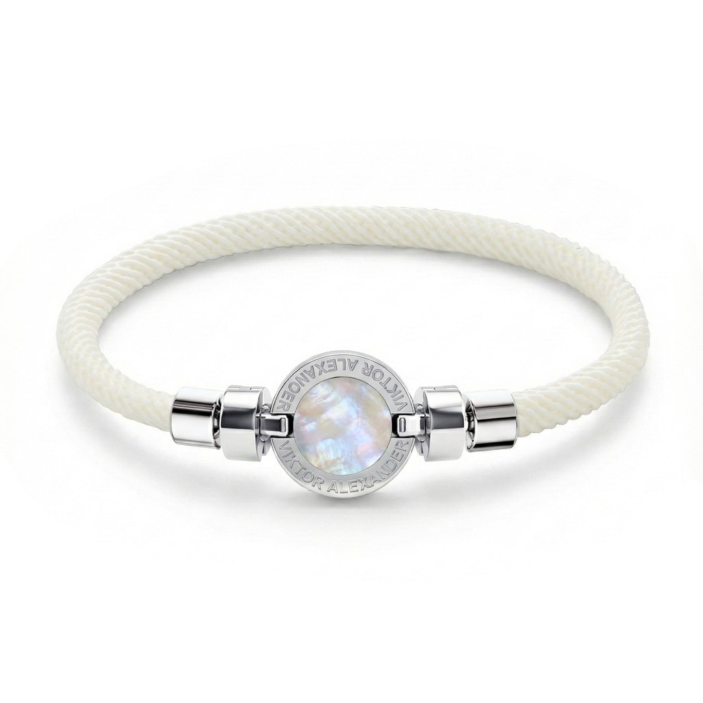 1889年製 マザーオブパール 925シルバー イタリア製ナイロンブレスレット