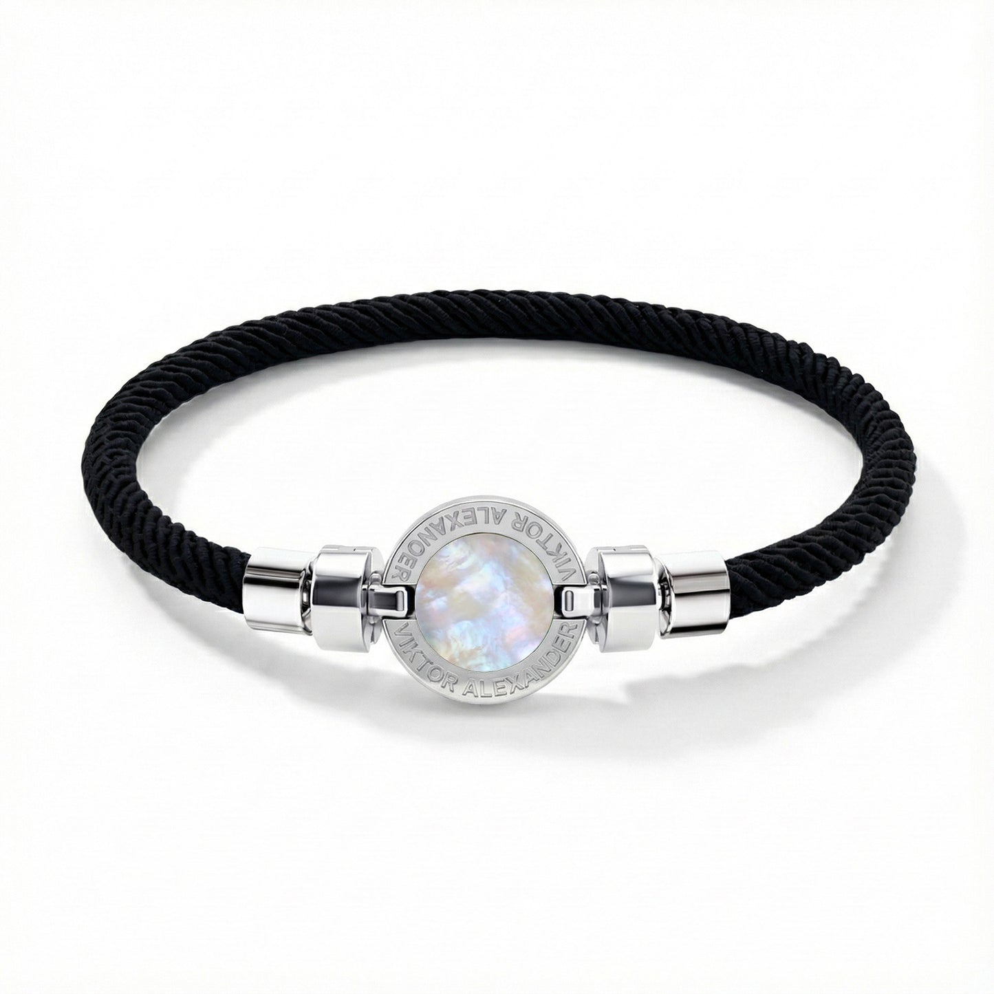 1889年製 マザーオブパール 925シルバー イタリア製ナイロンブレスレット