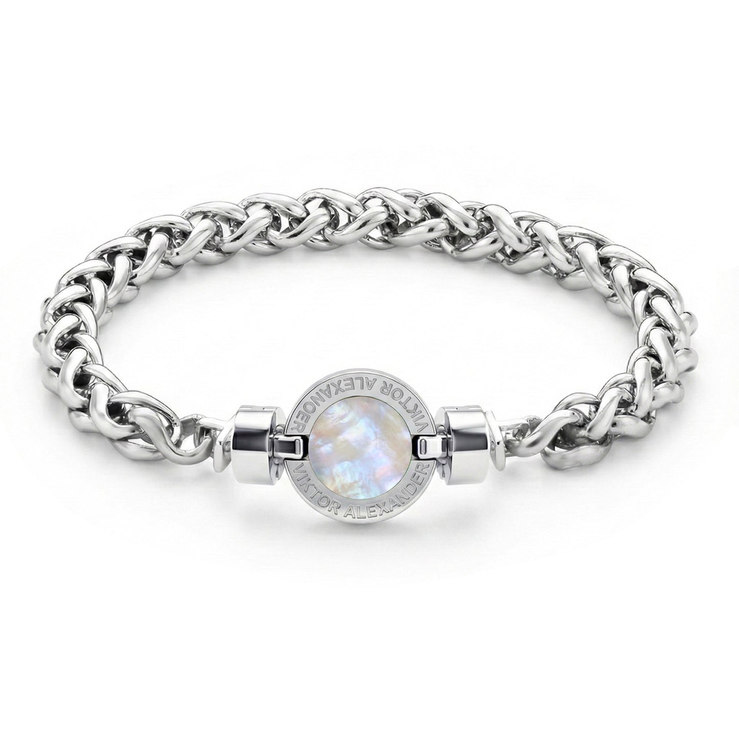 1889年製 マザーオブパール 925シルバー チェーンリンクブレスレット