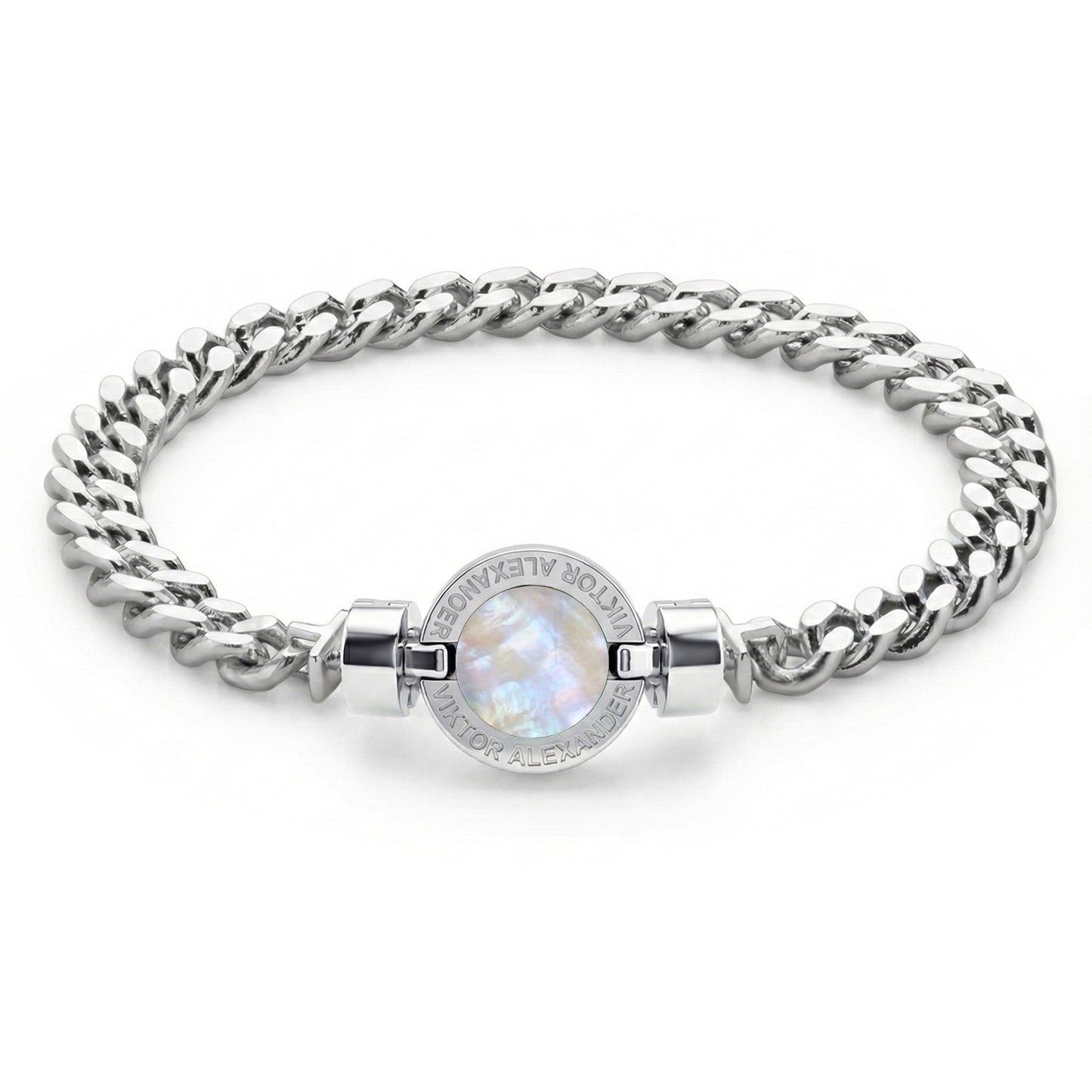 1889年製 マザーオブパール 925シルバー チェーンリンクブレスレット