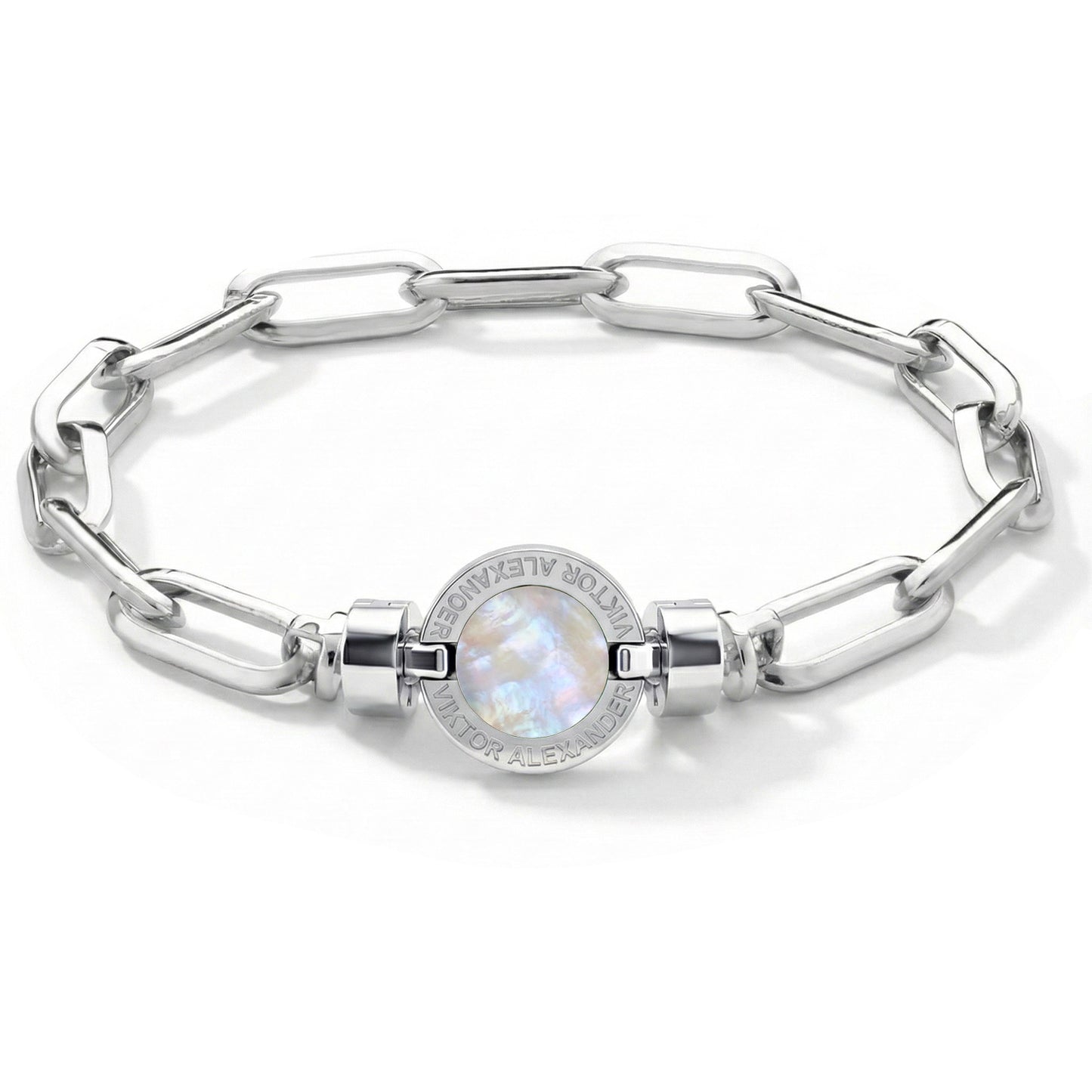 1889年製 マザーオブパール 925シルバー チェーンリンクブレスレット