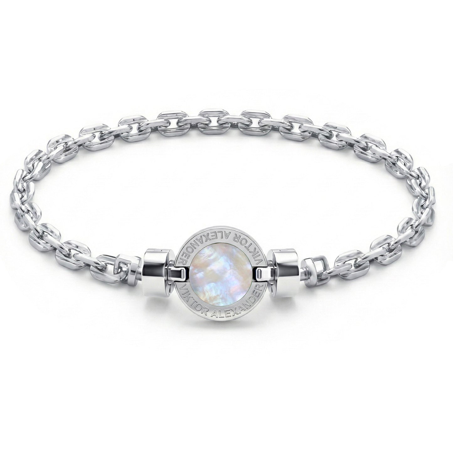 1889年製 マザーオブパール 925シルバー チェーンリンクブレスレット